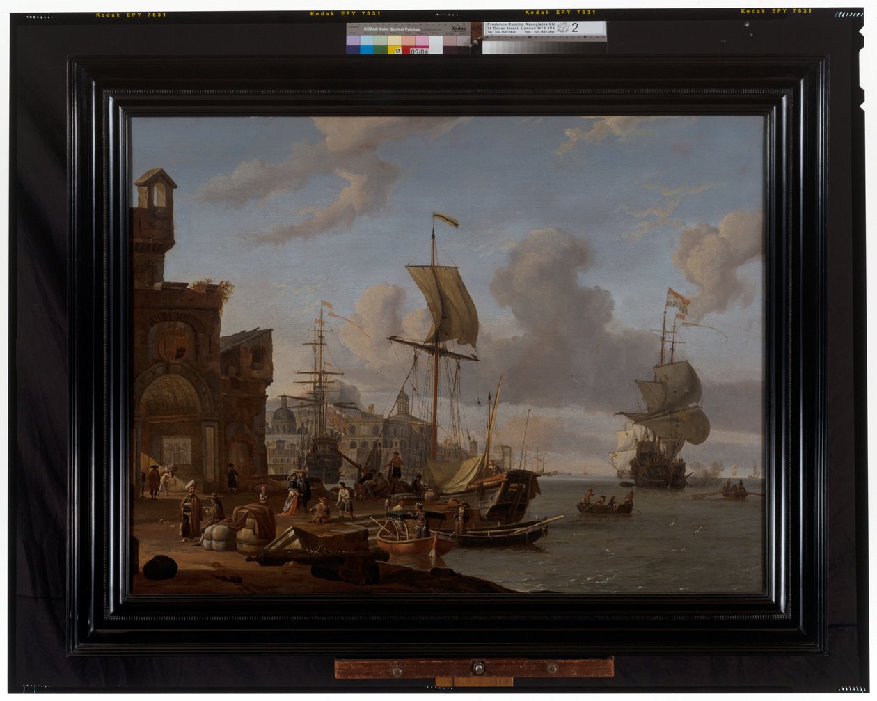 Un capriccio de port méditerranéen avec des marchands et d