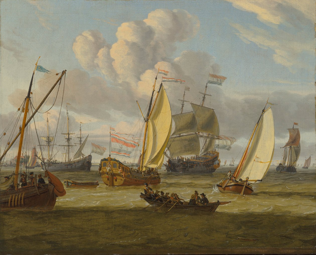 Néerlandais : Plusieurs navires dans une brise fraîche Navigation dans un estuaire - Abraham Storck