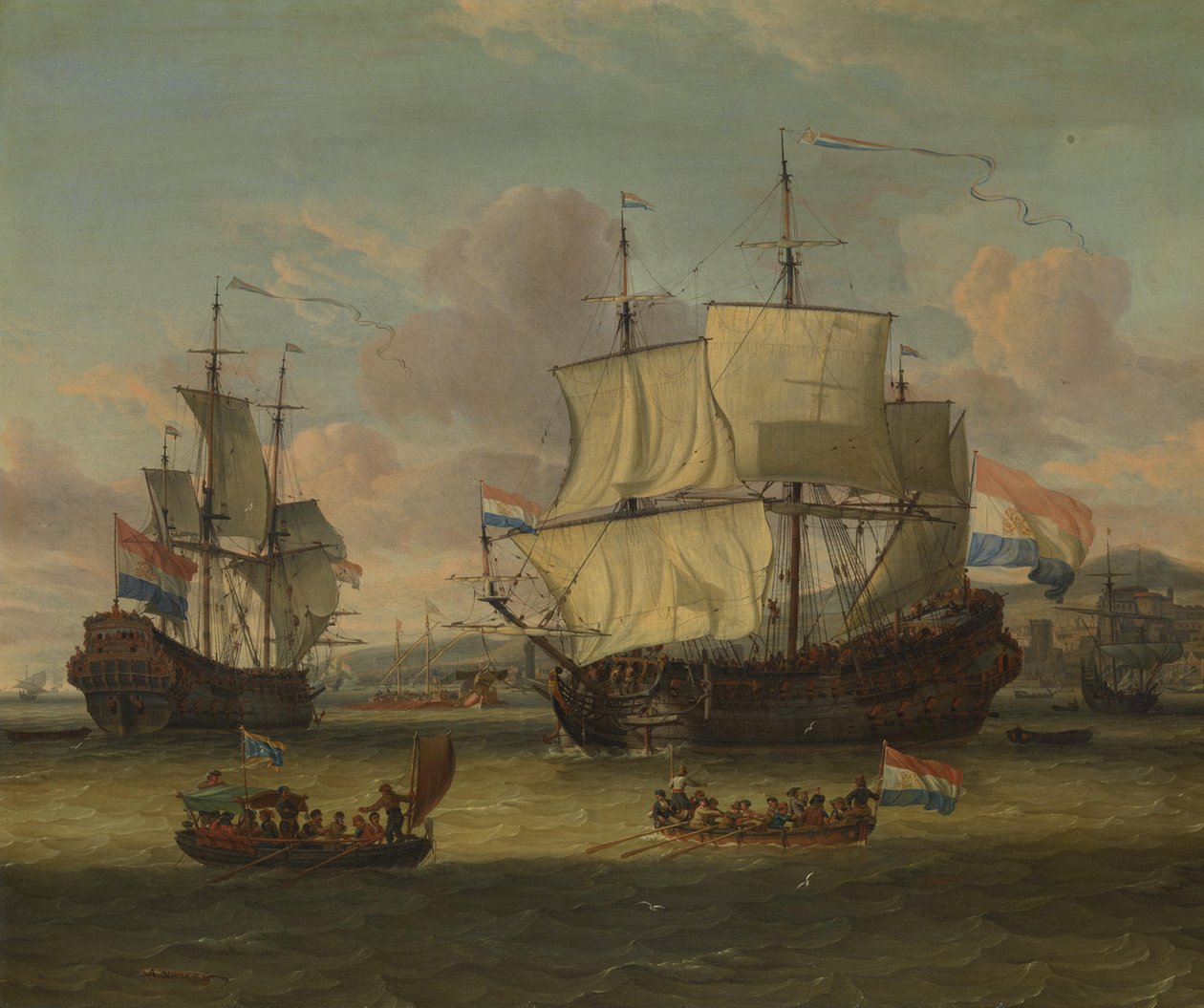 Des navires de commerce néerlandais dans un port de la Méditerranée - Abraham Storck