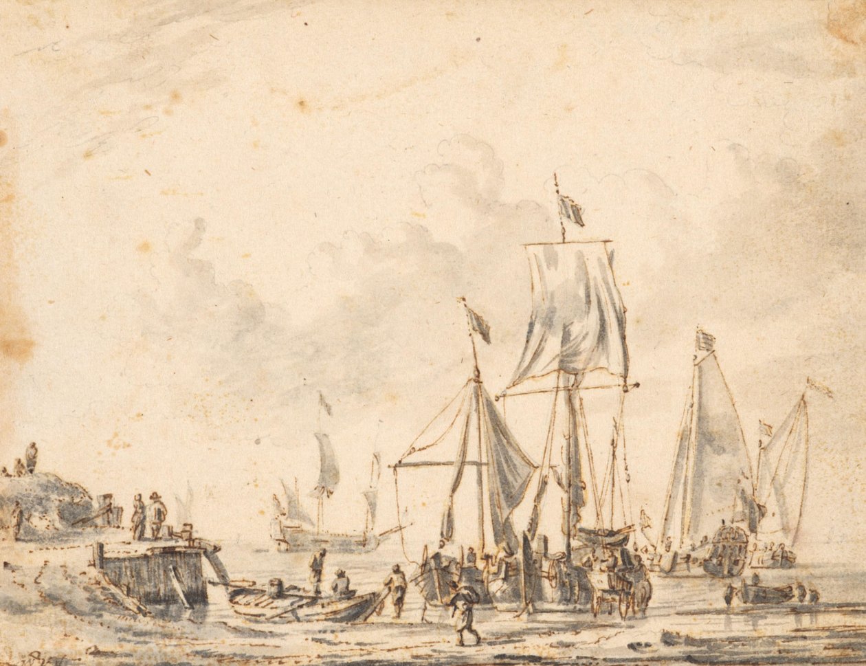 Bateaux amarrés à un embarcadère - Abraham Storck