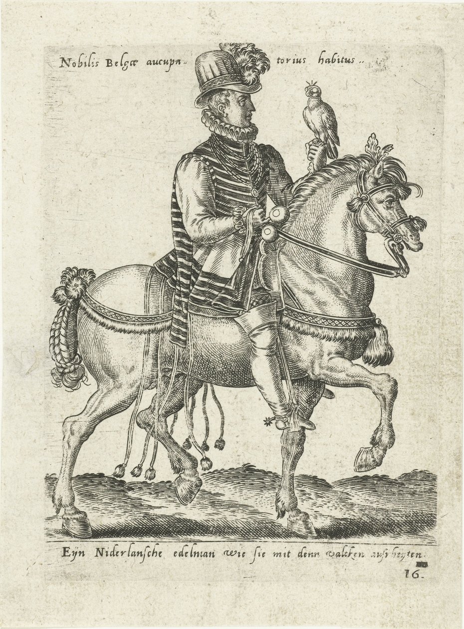 Noble néerlandais à la chasse au faucon à cheval - Abraham de Bruyn (attributed to)