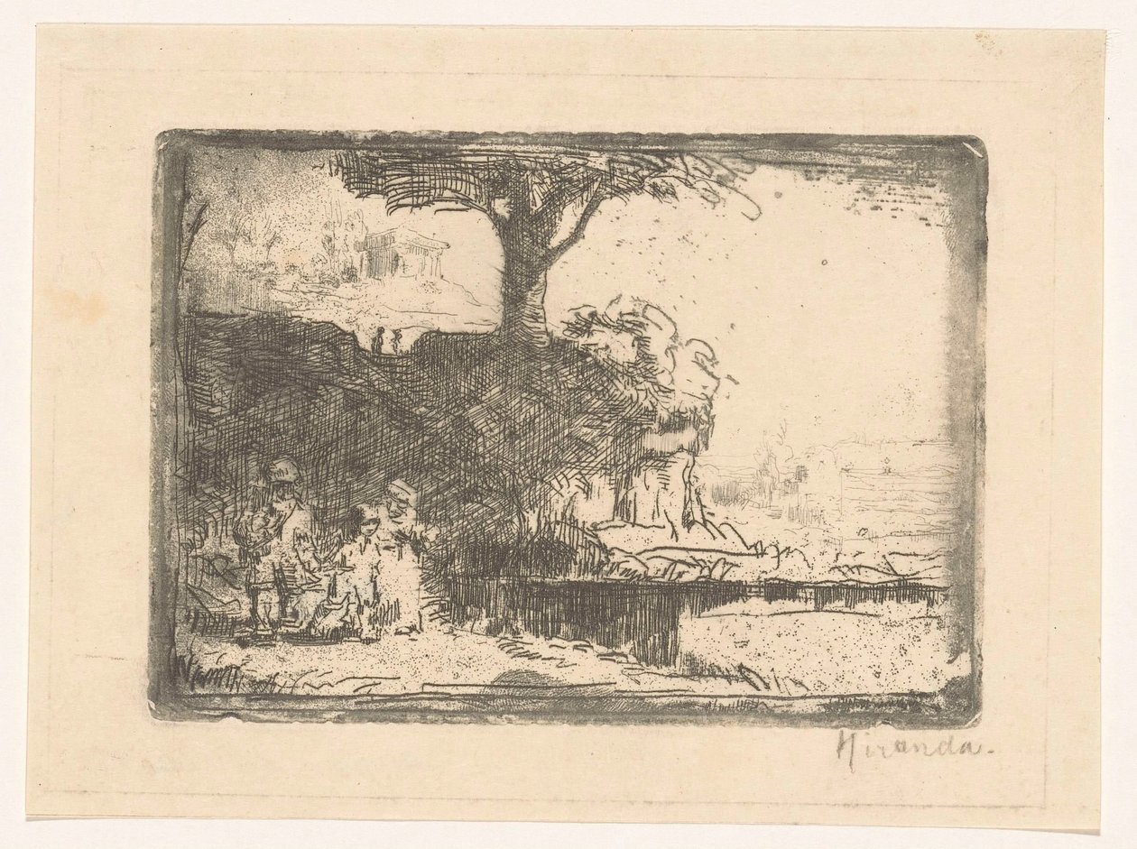 Paysage avec trois figures - Abraham de Miranda (signed by artist)