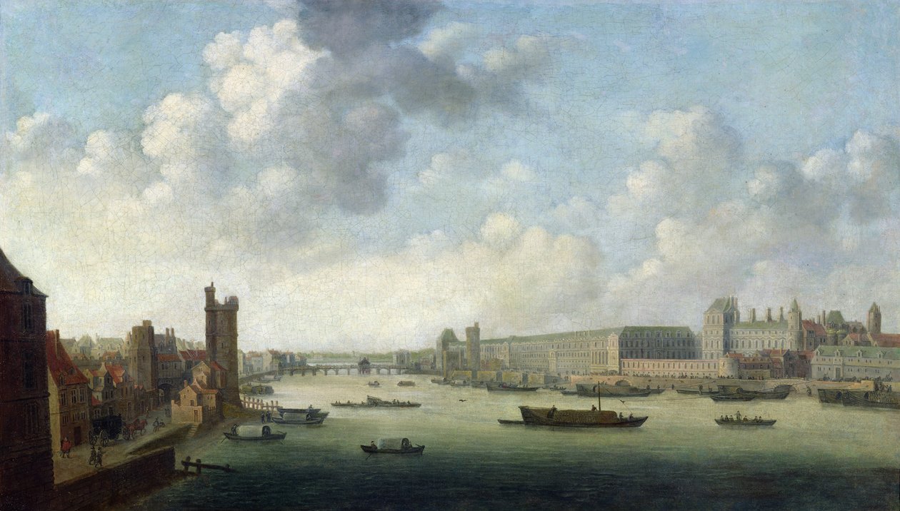 Vue perspective de Paris depuis le pont Barber en aval, représentant l