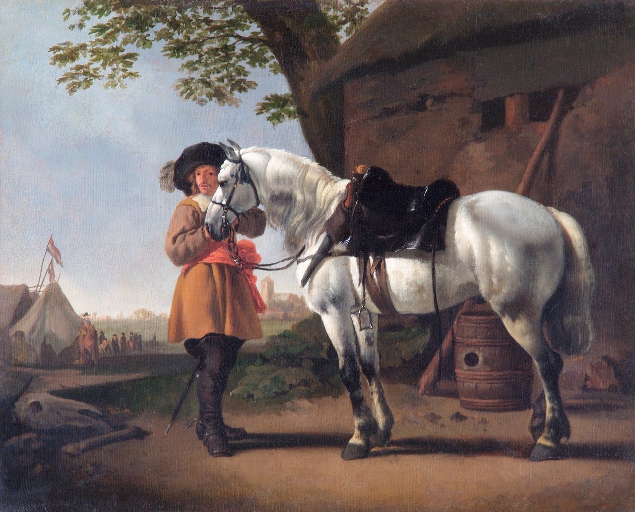Un cavalier avec un cheval gris - Abraham van Calraet