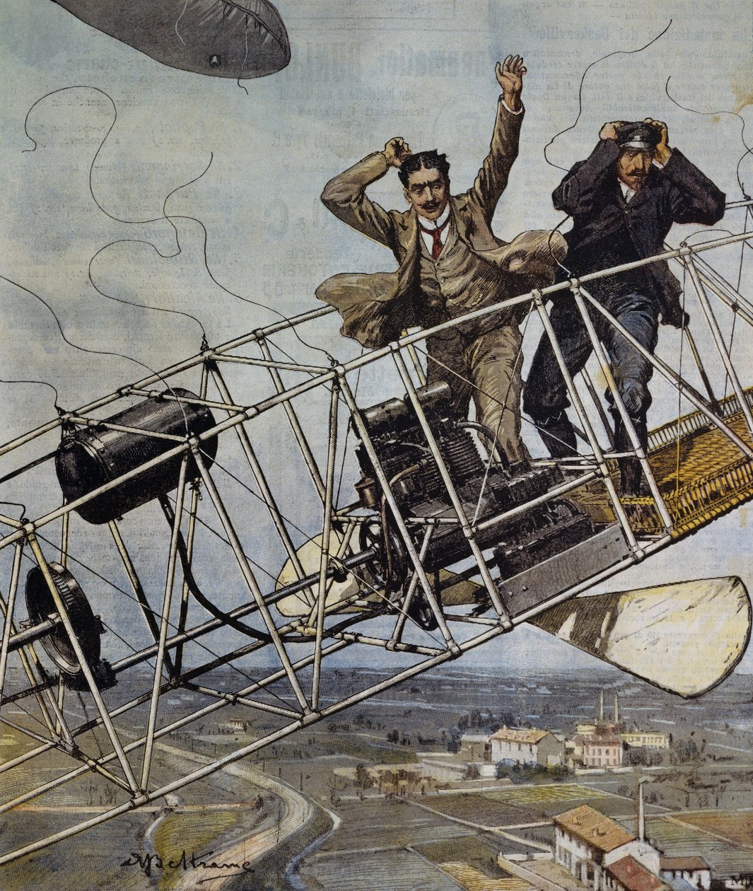 Catastrophe du dirigeable De Bradski près de Paris, France, illustration par Achille Beltrame pour La Domenica del Corriere, 26 octobre - Achille Beltrame