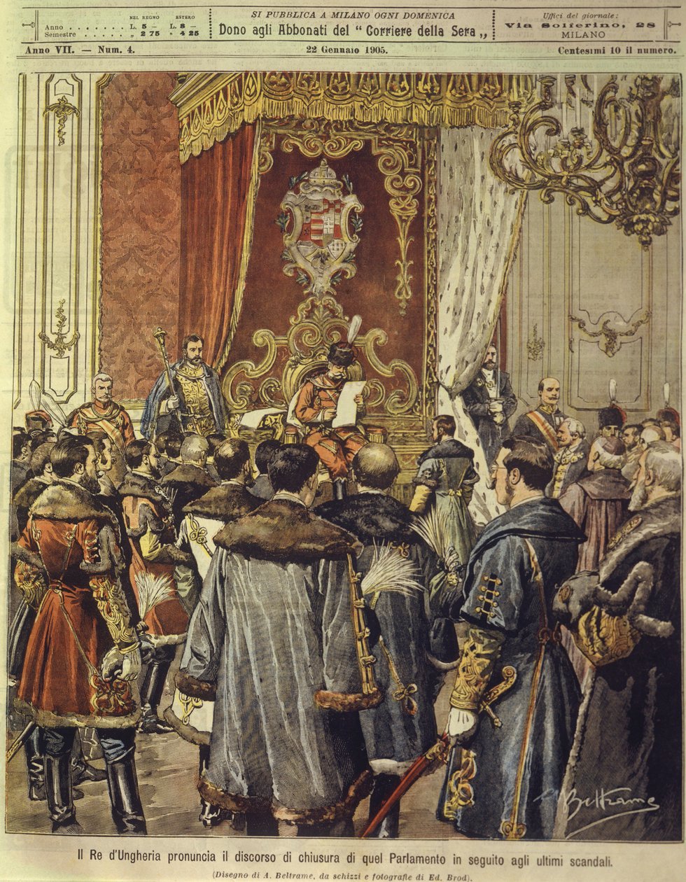 Le roi de Hongrie annonce la dissolution du Parlement après le dernier scandale, 22 janvier - Achille Beltrame