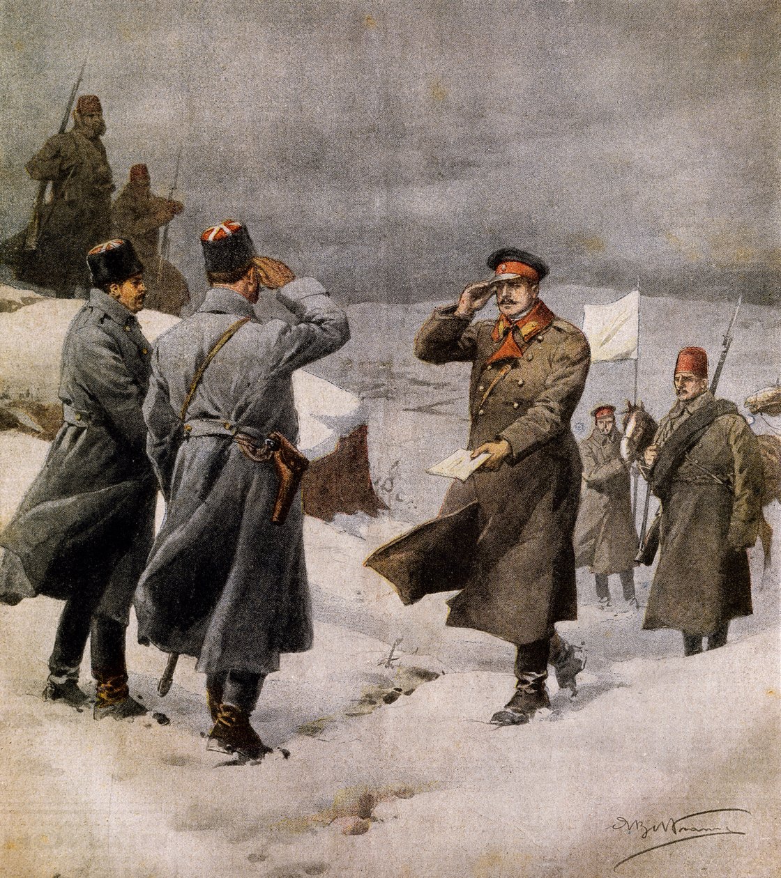 Reprise de la guerre, parlementaire turc arrivant dans le camp bulgare portant un message annonçant la fin de l