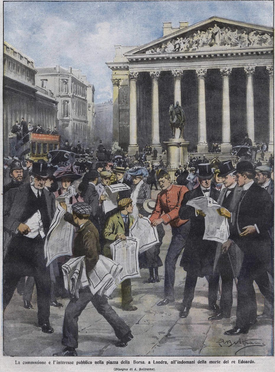 Le lendemain de la mort du roi Édouard VII. Illustration par Achille Beltrame. Mai 1910. - Achille Beltrame