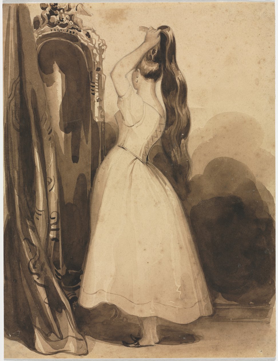Jeune femme se peignant les cheveux - Achille Devéria