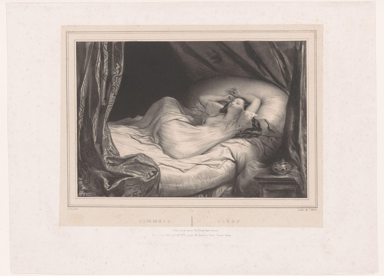 Fille dormant sur un lit - Achille Devéria