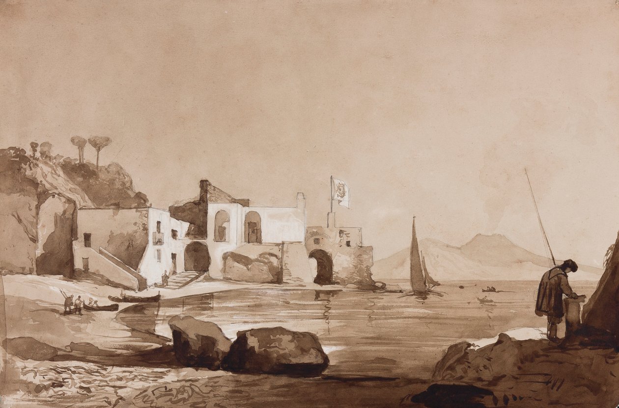 Port arborant le drapeau Borbone avec le Vésuve au sud, avec des ajouts par un élève Borbone - Achille Vianelli