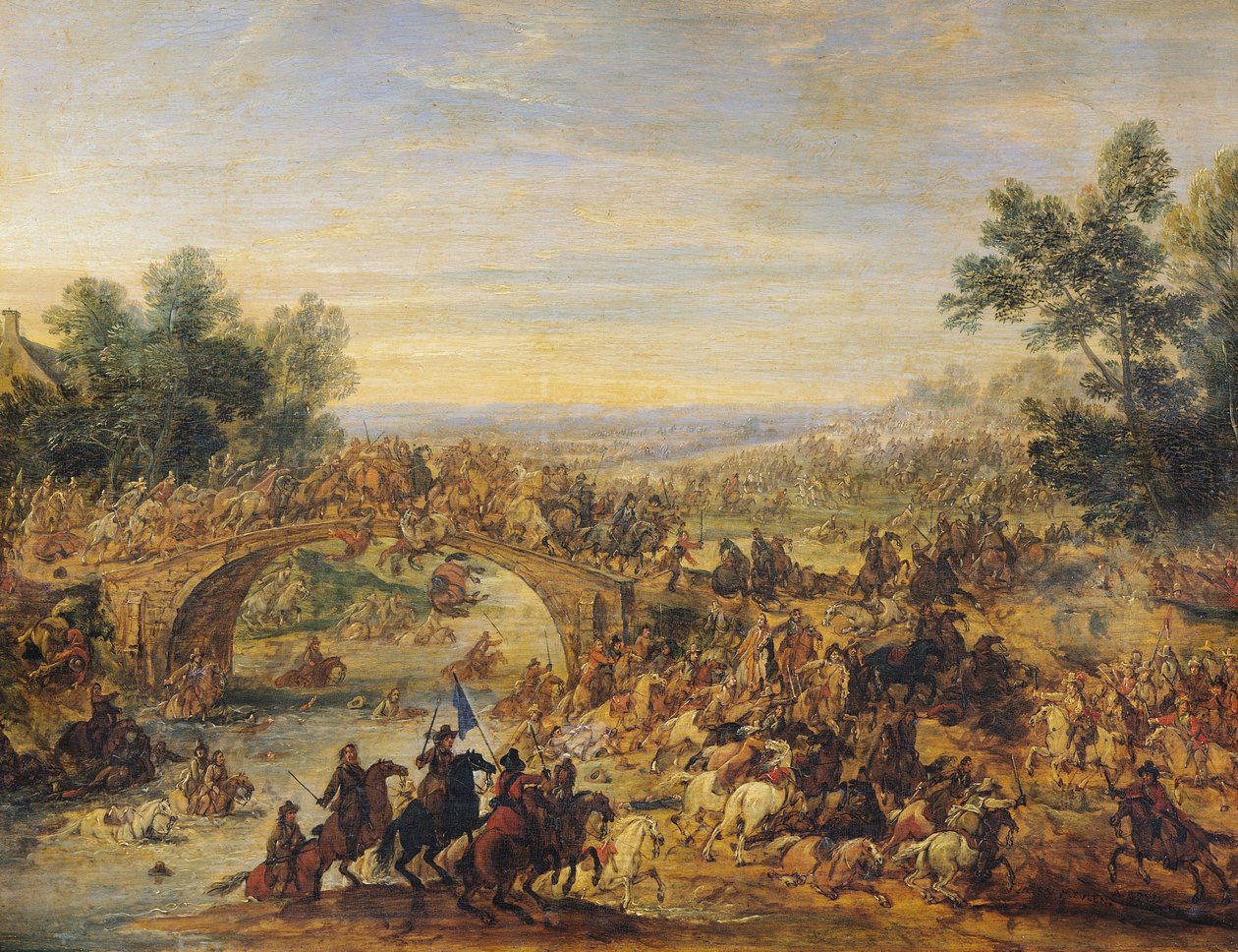 Bataille de cavalerie sur un pont - Adam Frans van der Meulen