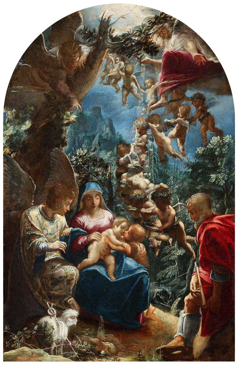 La Sainte Famille avec des anges et le jeune saint Jean - Adam Elsheimer