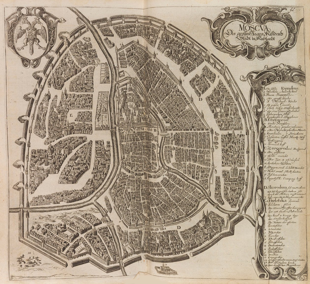 Carte de Moscou. De : Vermehrte Newe Beschreibung der Muscowitischen..., 1656 - Adam Olearius