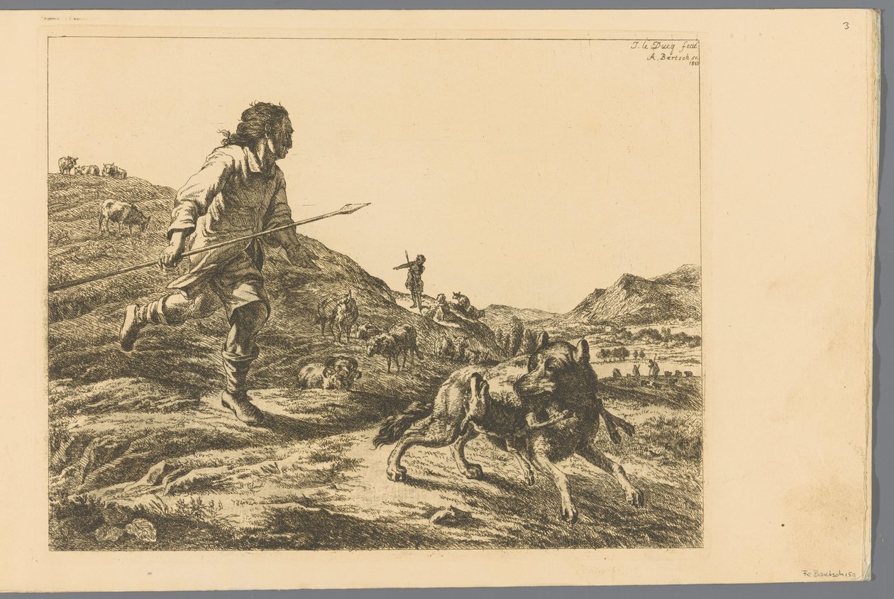 Berger poursuivant un loup - Adam von Bartsch
