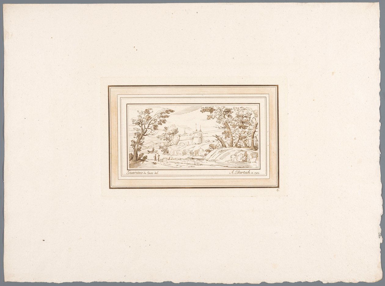 Paysage fluvial avec le mur d