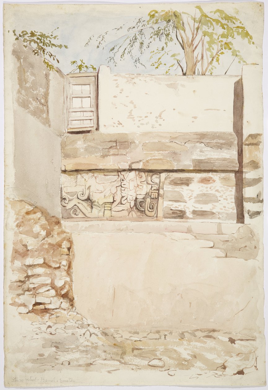 Relief en pierre dans un mur de maison à Izamal, Yucatan, Mexique - Adela Breton