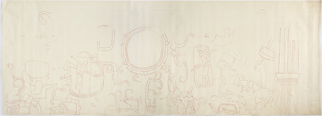 Peinture du mur nord, Temple supérieur des Jaguars, Chichen Itza, Mexique - Adela Breton