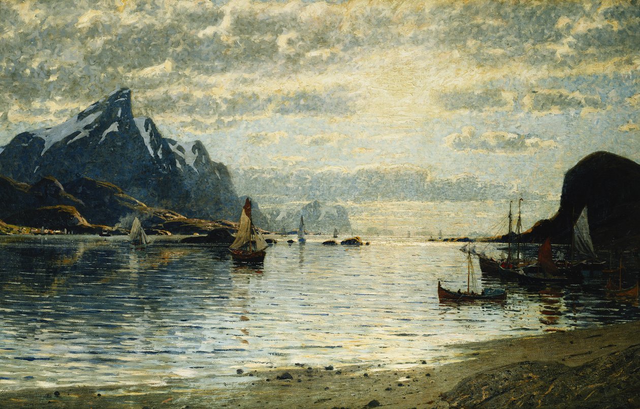 Une scène de fjord avec des voiliers - Adelsteen Normann
