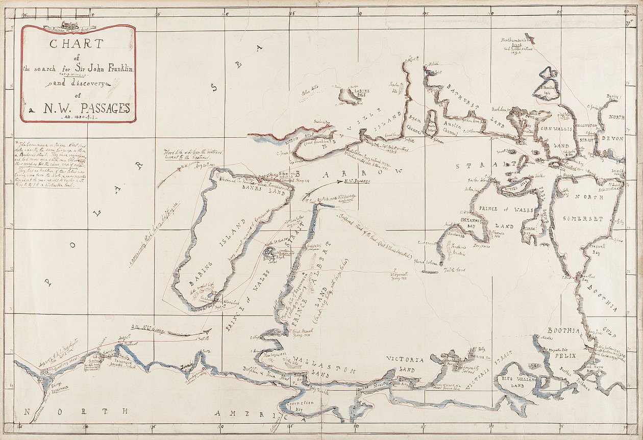 Carte de la recherche de Sir John Franklin et découverte du passage du Nord-Ouest - Admiral Edward Augustus Inglefield