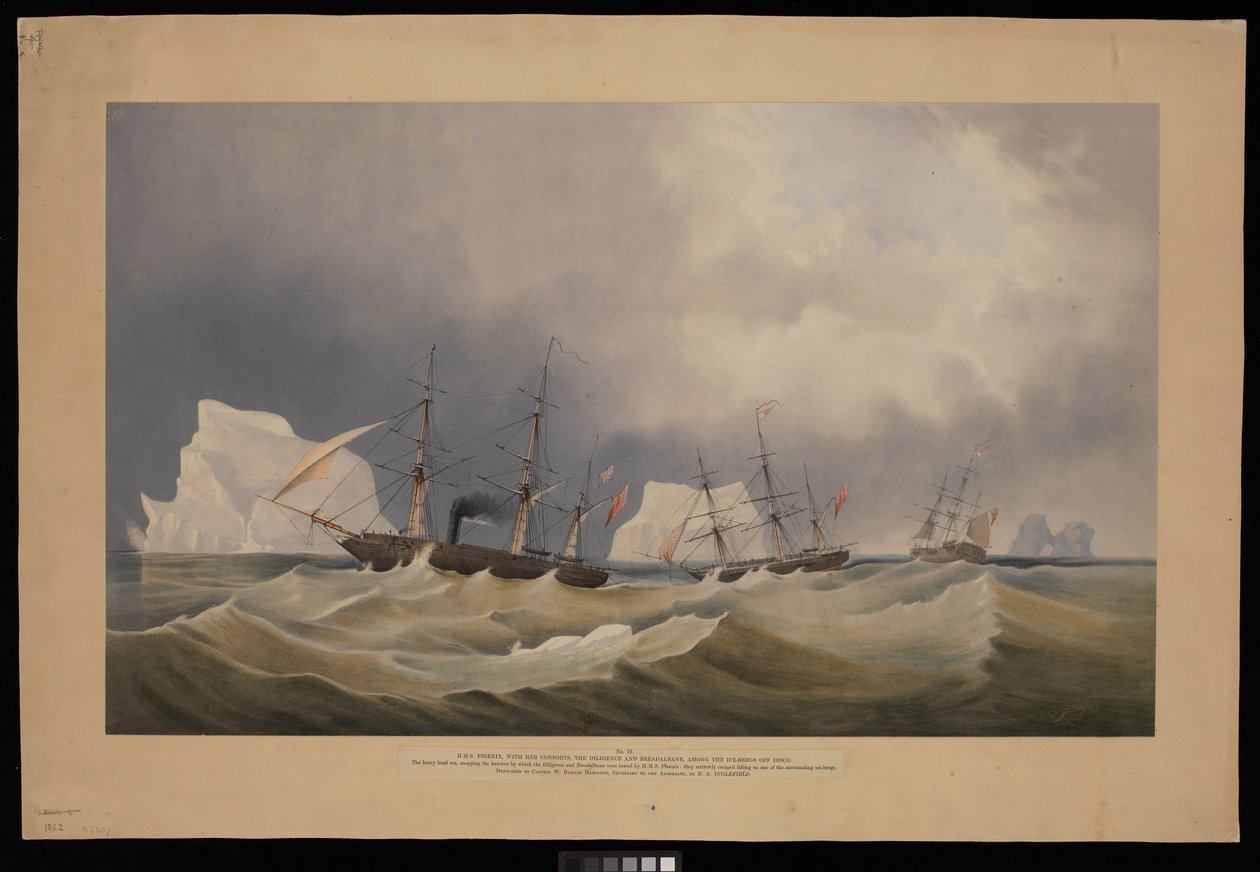 H.M.S. Phoenix avec ses consorts, The Diligence et Breadalbane, parmi les icebergs - Admiral Edward Augustus Inglefield