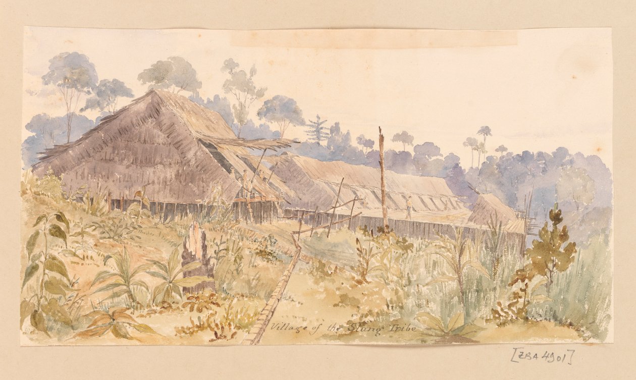 Village de la tribu Stang des Antilles, carnet de croquis de l