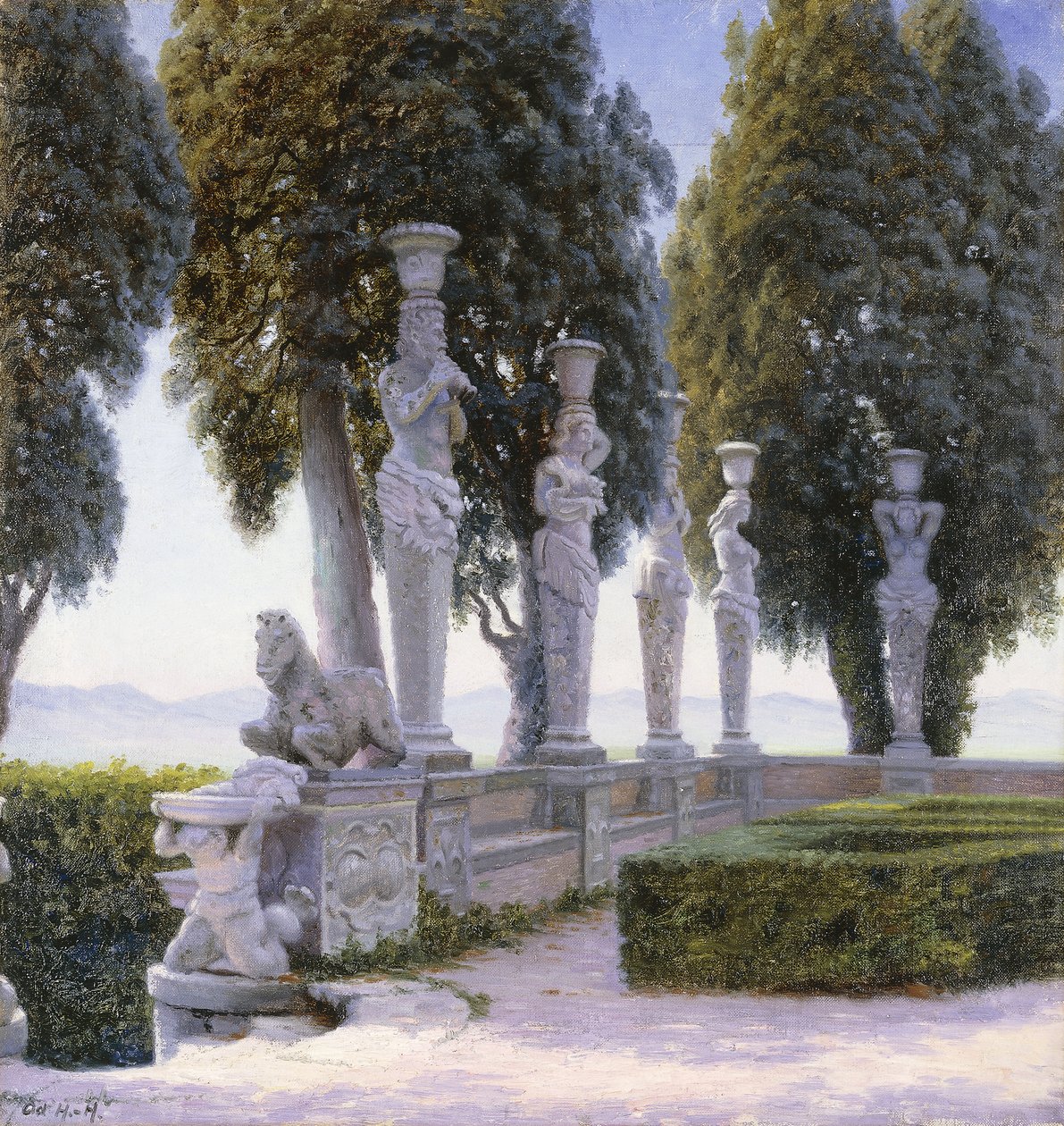 Place avec cariatides dans les jardins de la Villa Farnese, Caprarola - Adolf Heinrich Hansen