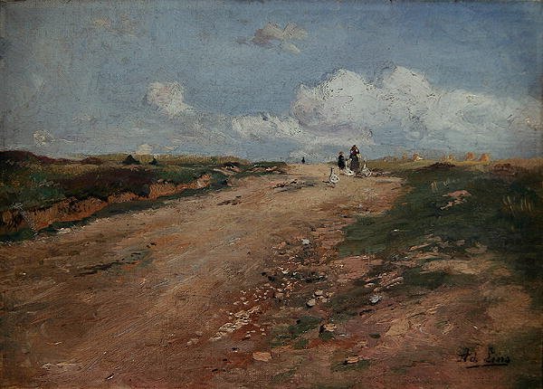 Chemin rural à Schwalm avec une fille et des oies - Adolf Lins