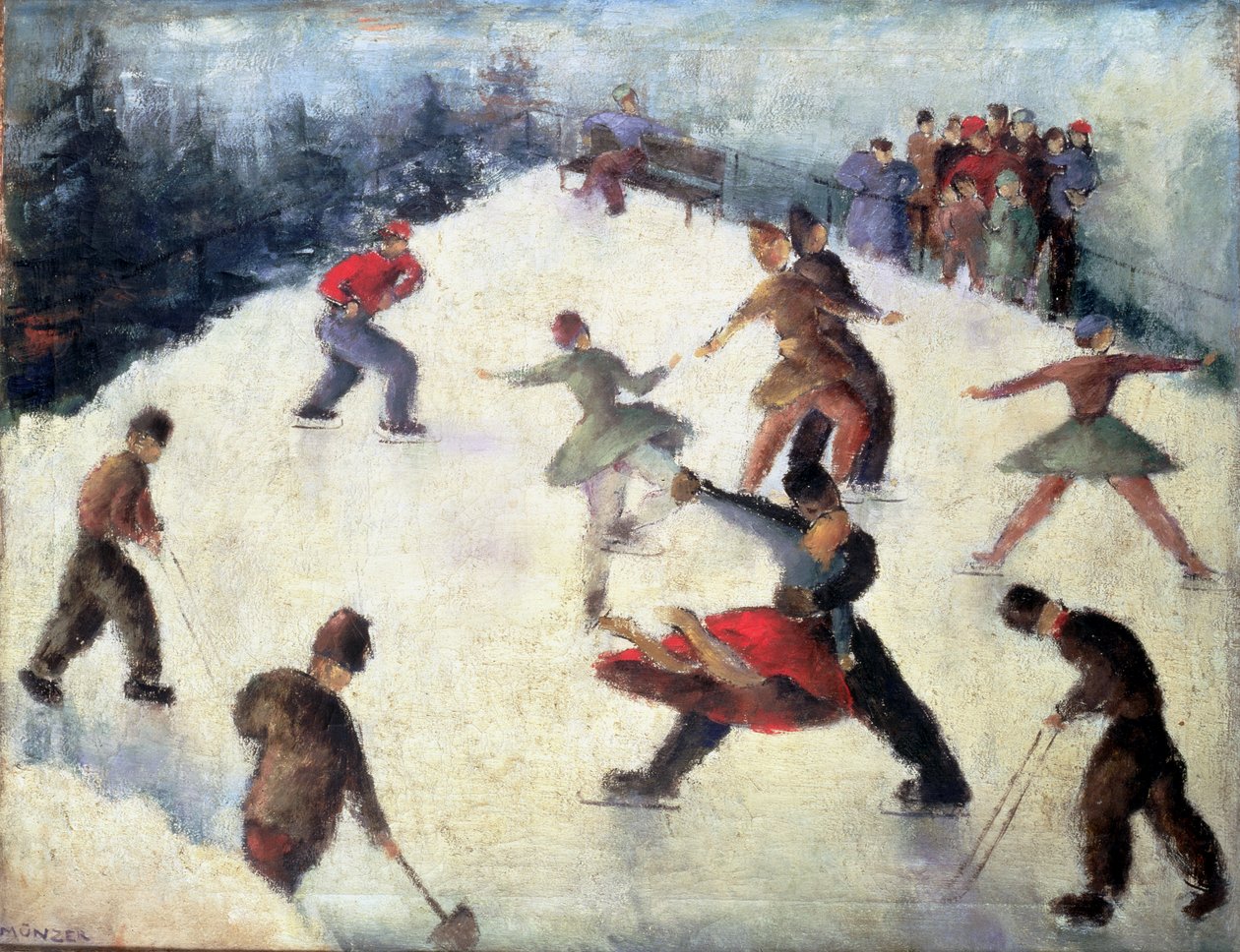 Scène de patinage en hiver vers 1920 - Adolf Munzer