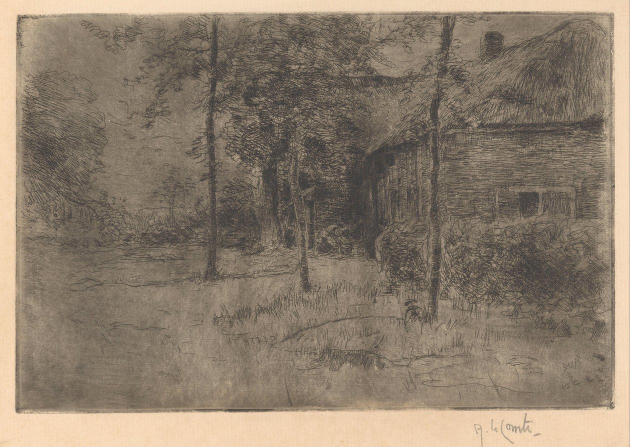 Ferme au toit de chaume - Adolf le Comte (signed by artist)