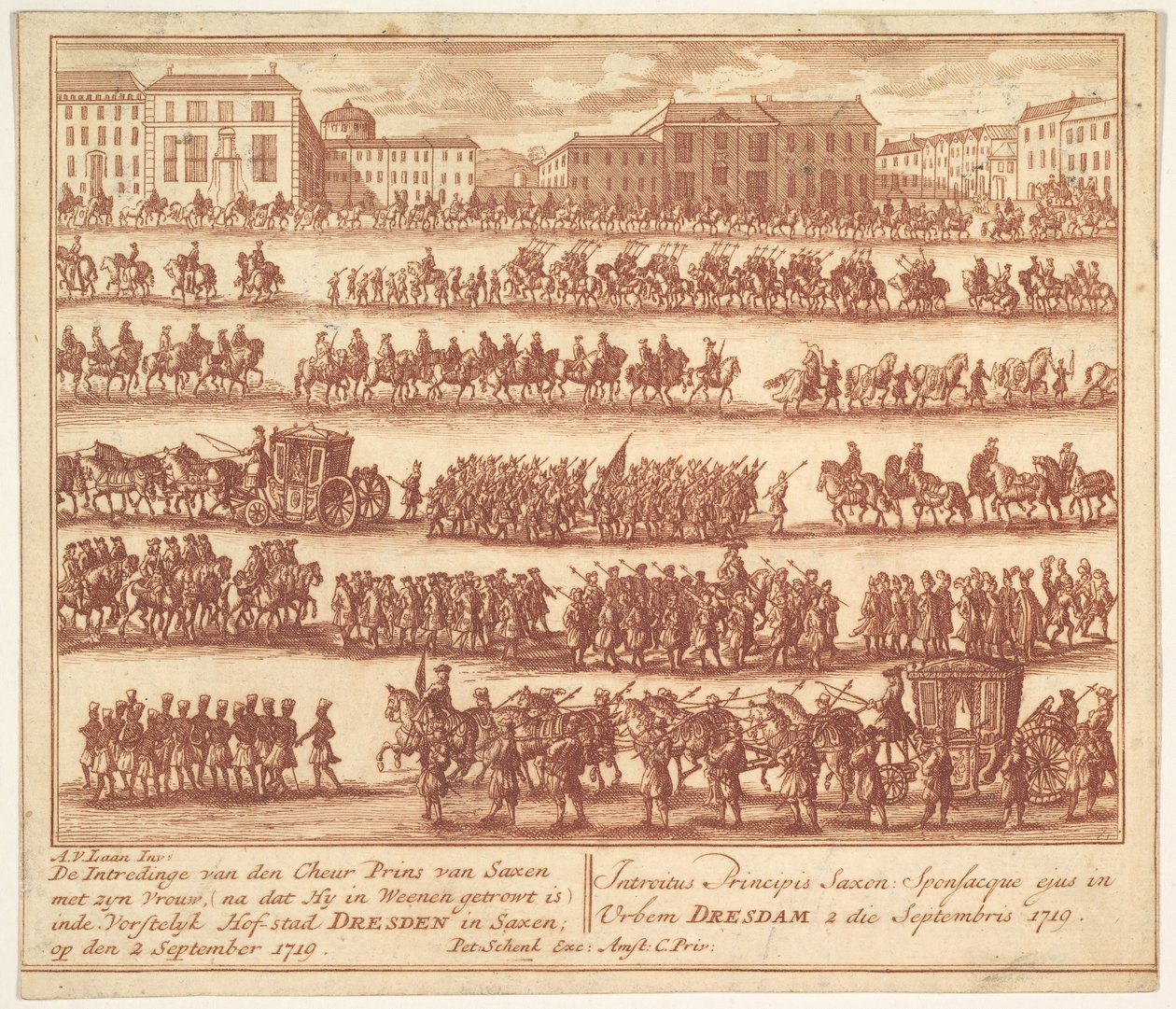 Entrée du Prince de Saxe avec sa femme à Dresde le 2 septembre 1719 - Adolf van der Laan