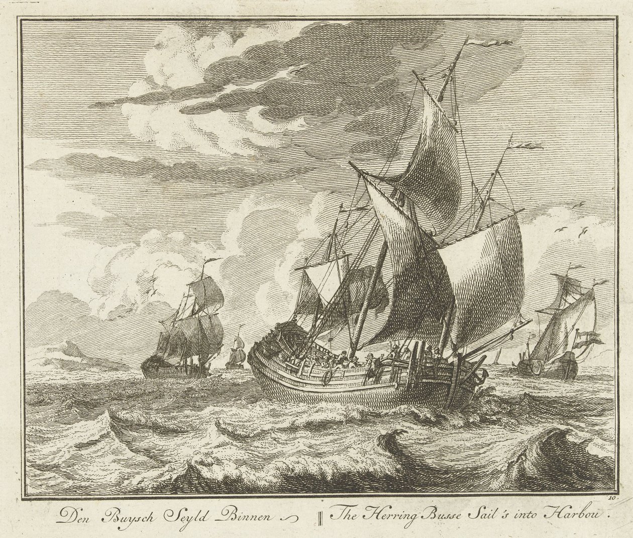 Bateau de hareng rentrant au port, vers 1725 - Adolf van der Laan