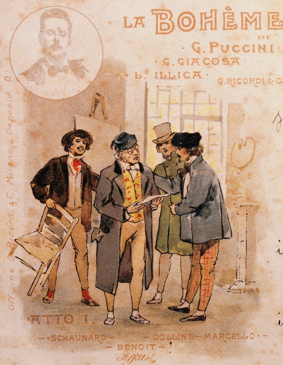 Carte postale par Adolf Hohenstein pour la première de La Bohème - Adolfo Hohenstein