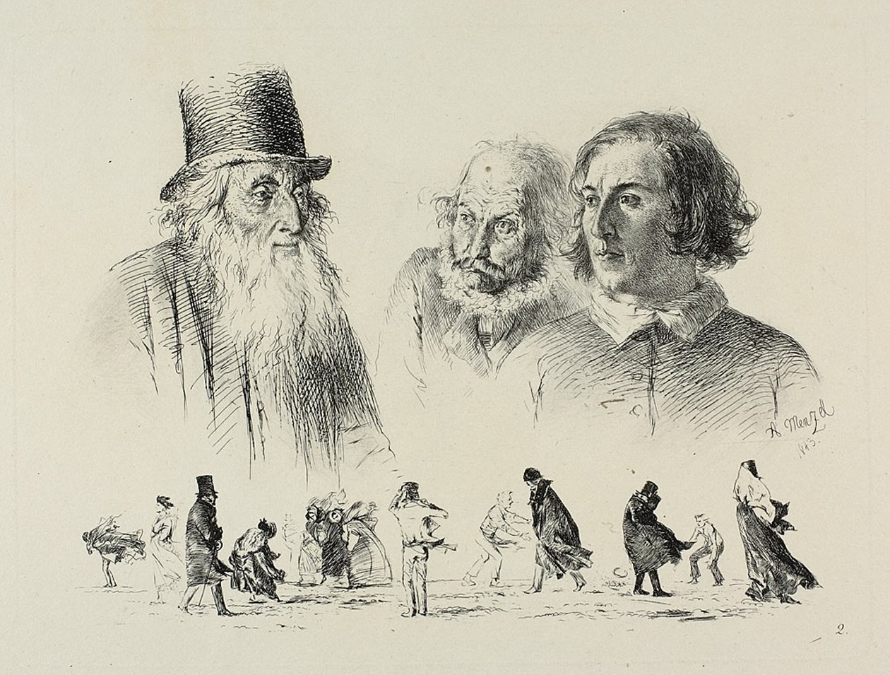 Planche deux, de Radierversuche - Adolph Menzel