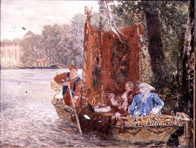 Voyage en rivière à Rheinsburg, 1860 - Adolph Menzel
