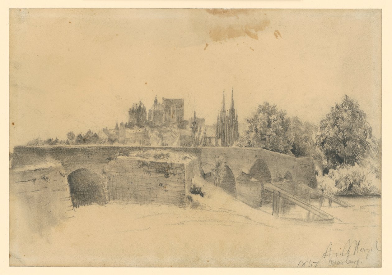 Vue sur Marbourg et le pont sur la Lahn - Adolph Menzel