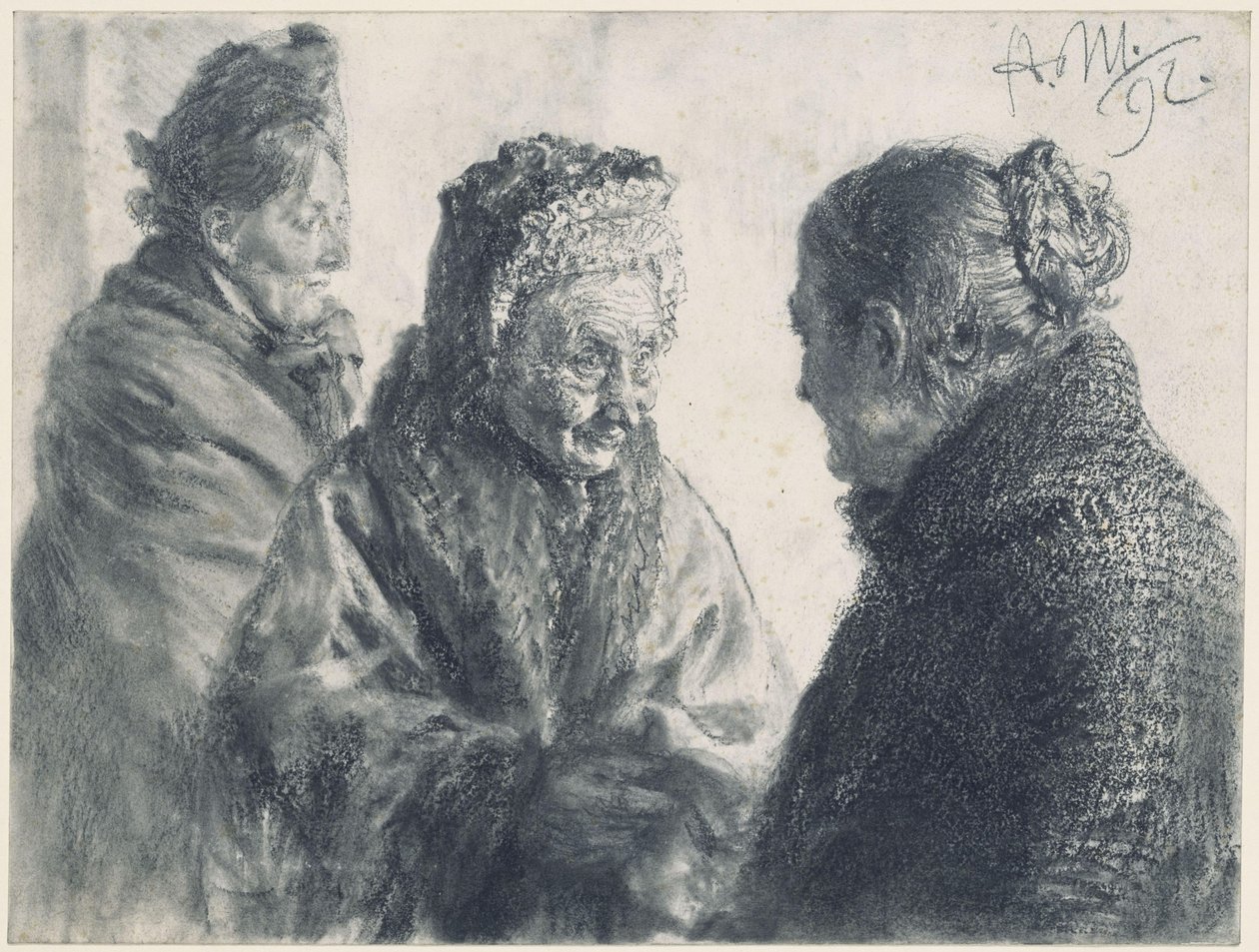 Trois femmes, enveloppées dans des foulards - Adolph Menzel