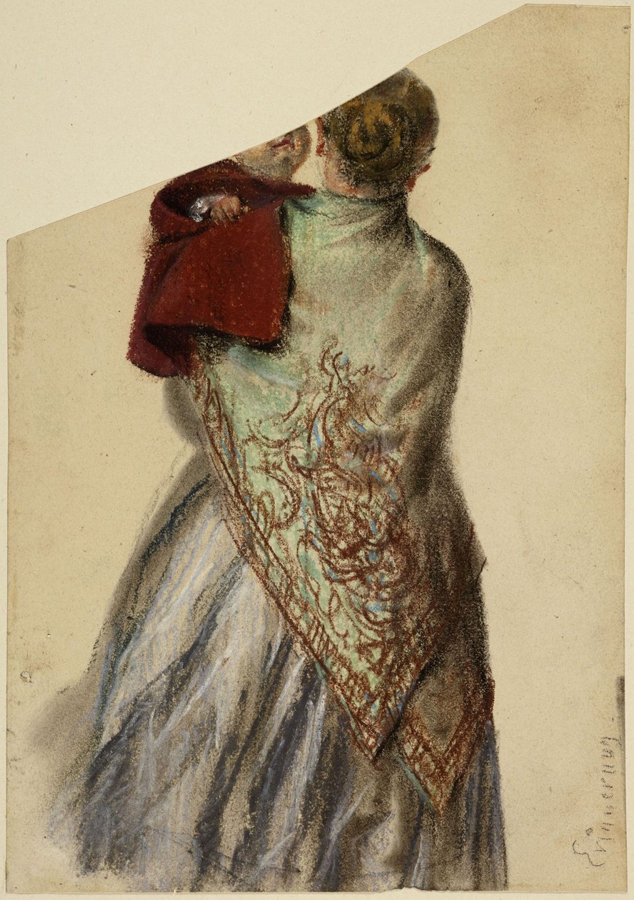 Femme tenant un enfant en bas âge dans ses bras - Adolph Menzel
