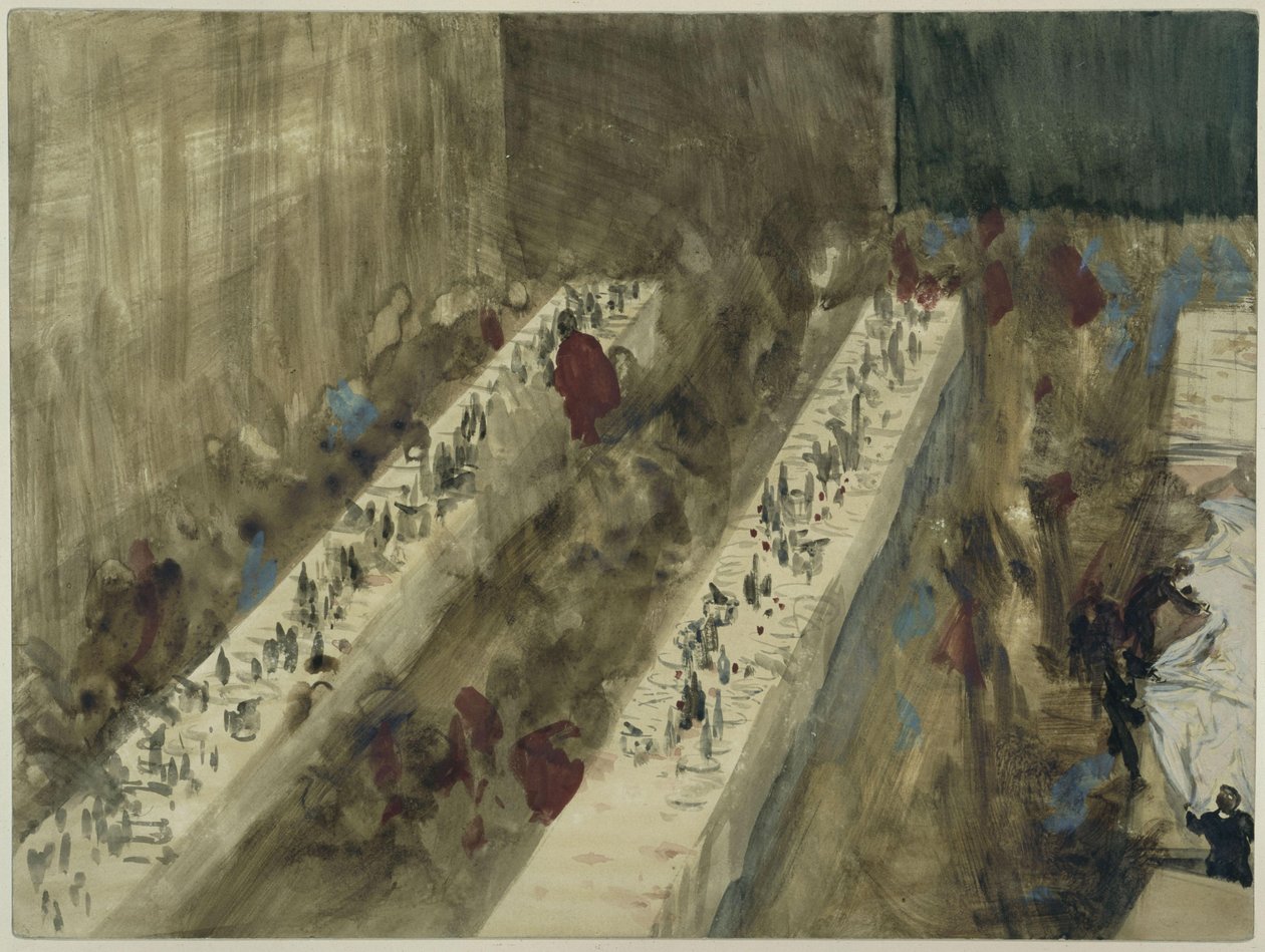 Des tables dressées vues d