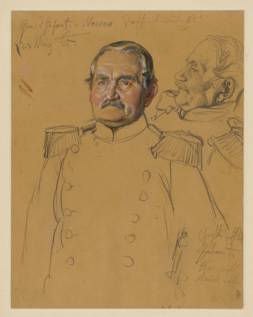Général von Wussow, esquisse de portrait pour « Le couronnement de Guillaume Ier à Königsberg » - Adolph Menzel