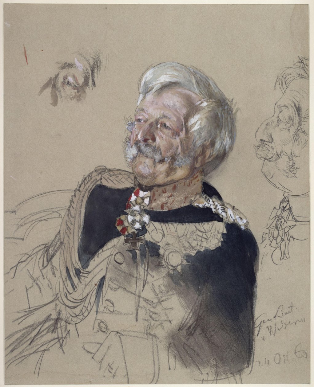Lieutenant-général von Webern. Étude pour le tableau «Couronnement de Guillaume Ier à Königsberg» - Adolph Menzel