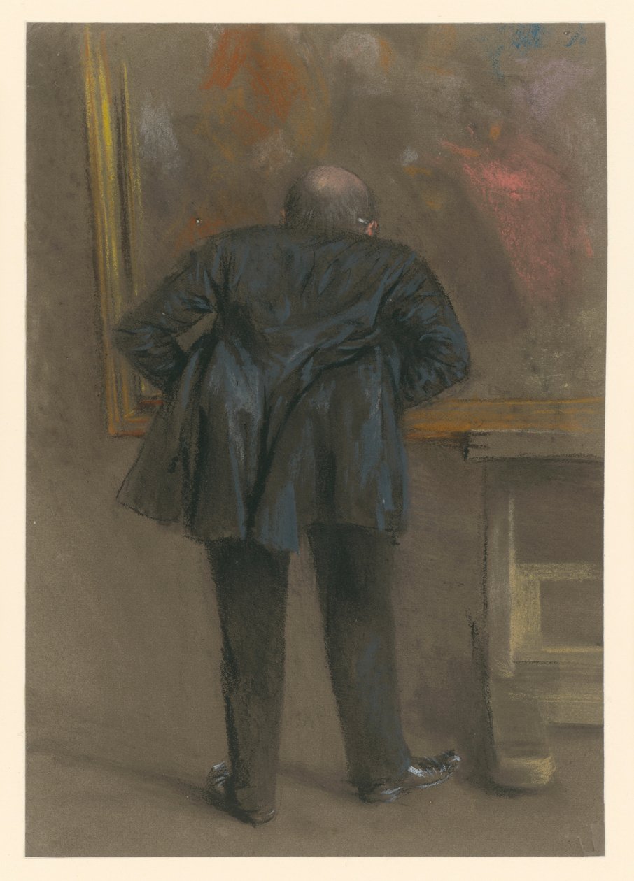 Un homme se penchant en avant devant un tableau, vu de dos - Adolph Menzel