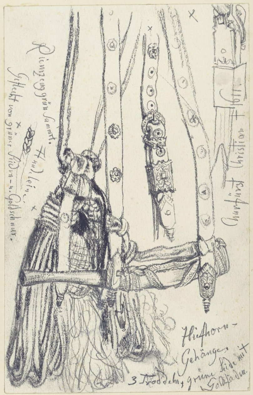Cor de chasse, courroie de cor et cordon de cor pour la garniture d