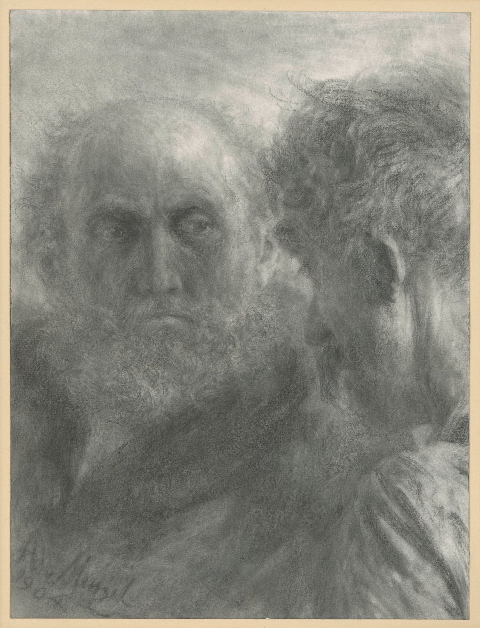 Les têtes de deux vieux hommes barbus - Adolph Menzel