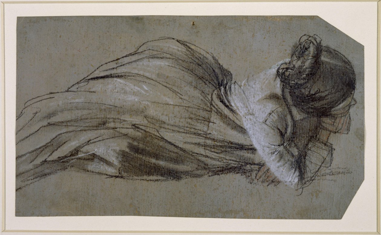 Femme allongée, le bras appuyé vers la droite (Emilie, la sœur de Menzel) - Adolph Menzel