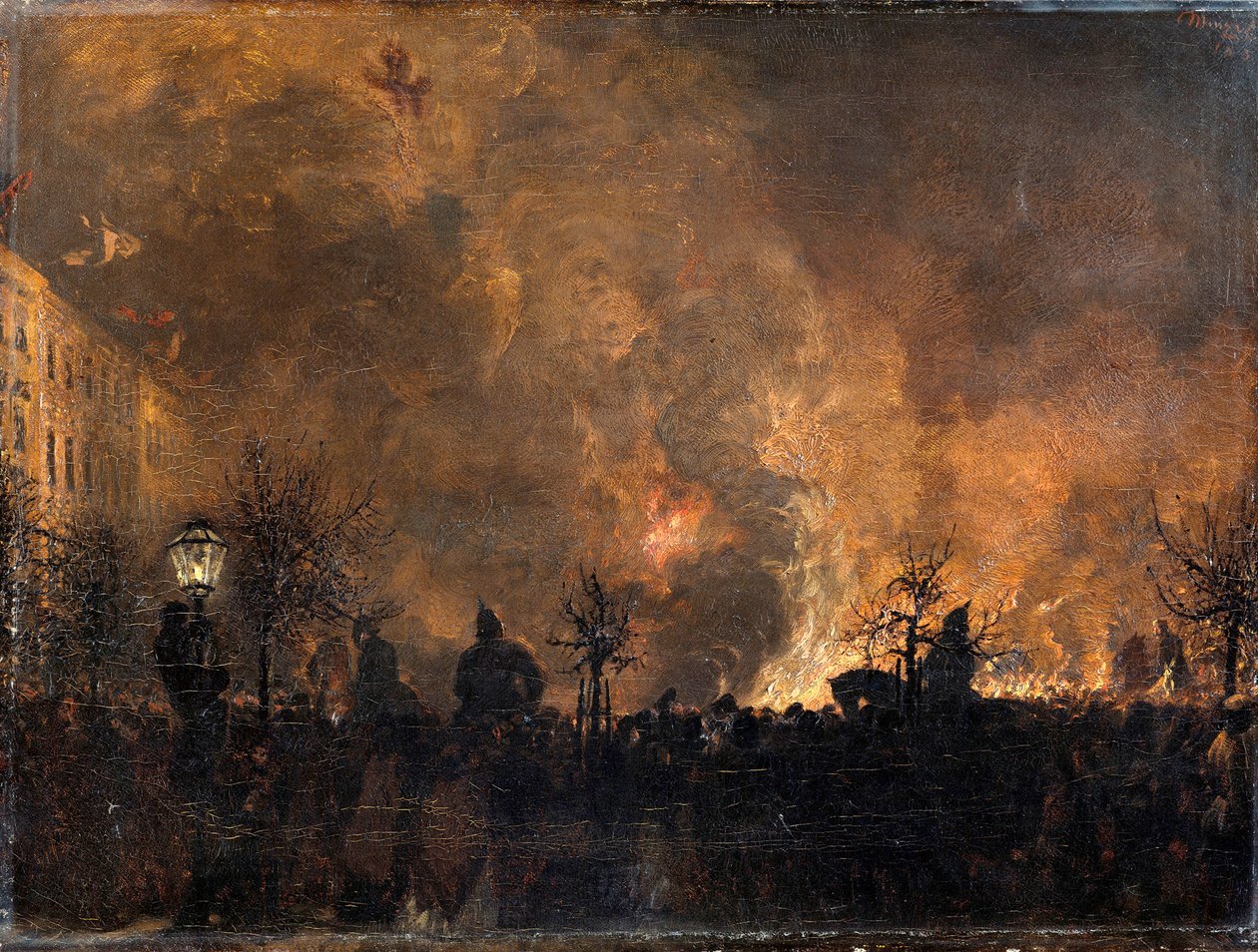 Après la procession aux flambeaux. Regroupement des flambeaux sur la Dönhoffplatz à Berlin - Adolph Menzel