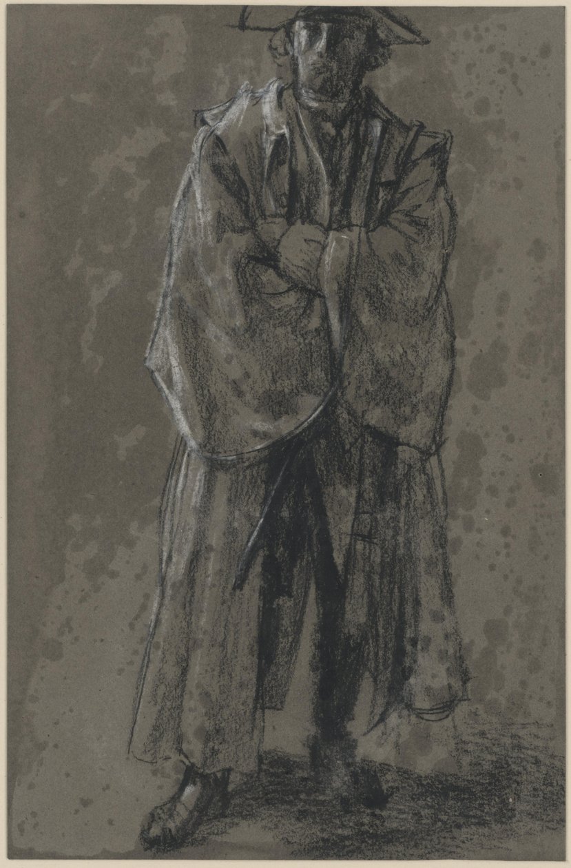 Officier en manteau et chapeau (étude de posture de Moritz von Anhalt-Dessau) - Adolph Menzel