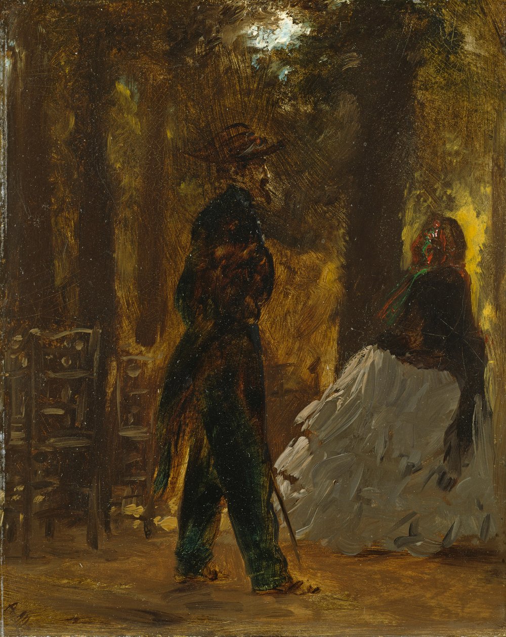 Un policier et une dame au jardin des Tuileries - Adolph Menzel
