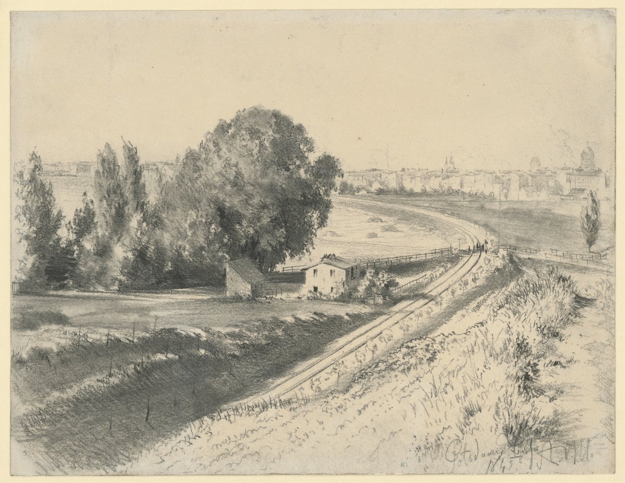 Esquisse illustrant le tableau « Le chemin de fer Berlin-Potsdam » - Adolph Menzel