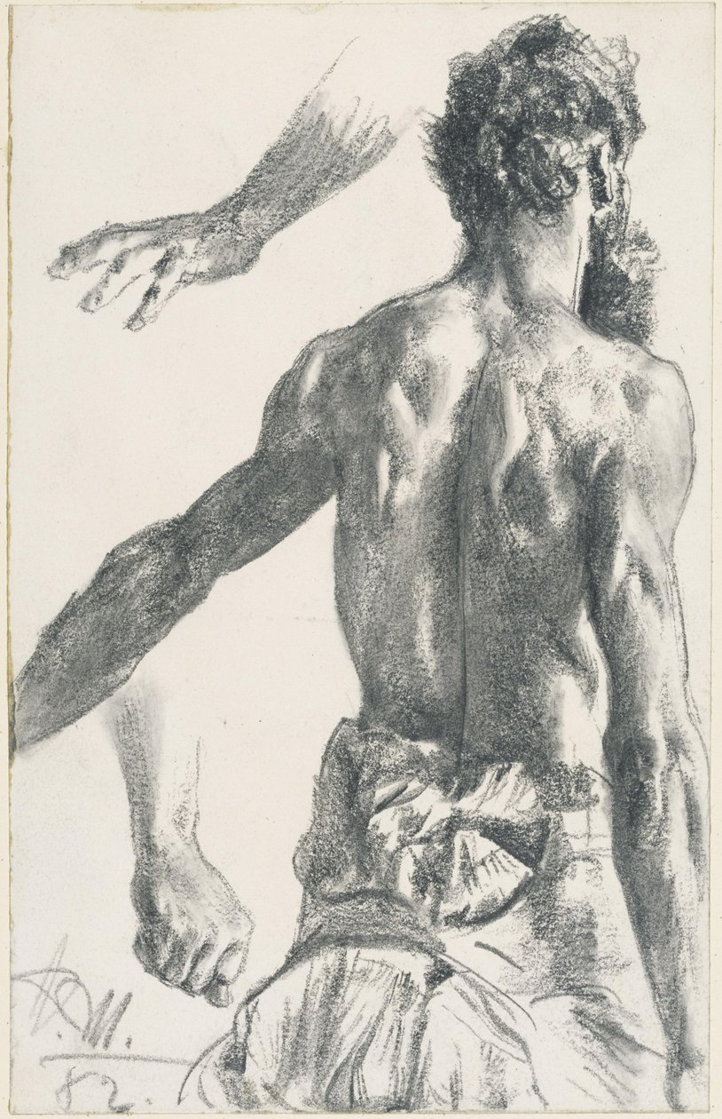 Homme debout, barbu, à demi-nu, vu de dos - Adolph Menzel